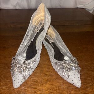 Badgley Mischka Glittering Silver Flats with Embellished Bow